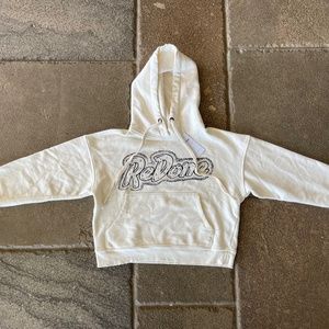 NWT Re/Done Embellished Studded Logo Doll Hoodie Sweatshirt Jeans Size XS